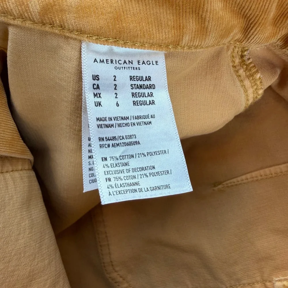 American Eagle Corduroy Mini Skirt Women's 2 Yellow Hi-Rise A-Line Super Stretch